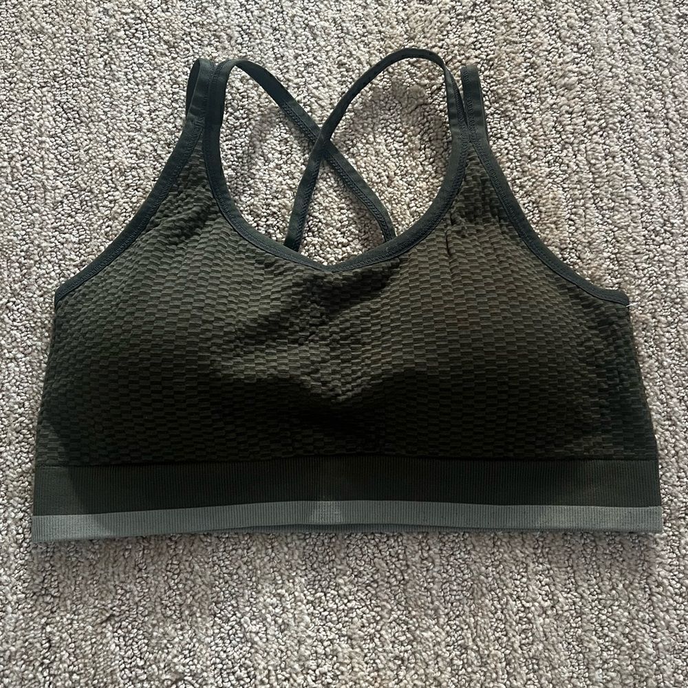 Zella Green Textured Criss Cross Sports Bra
